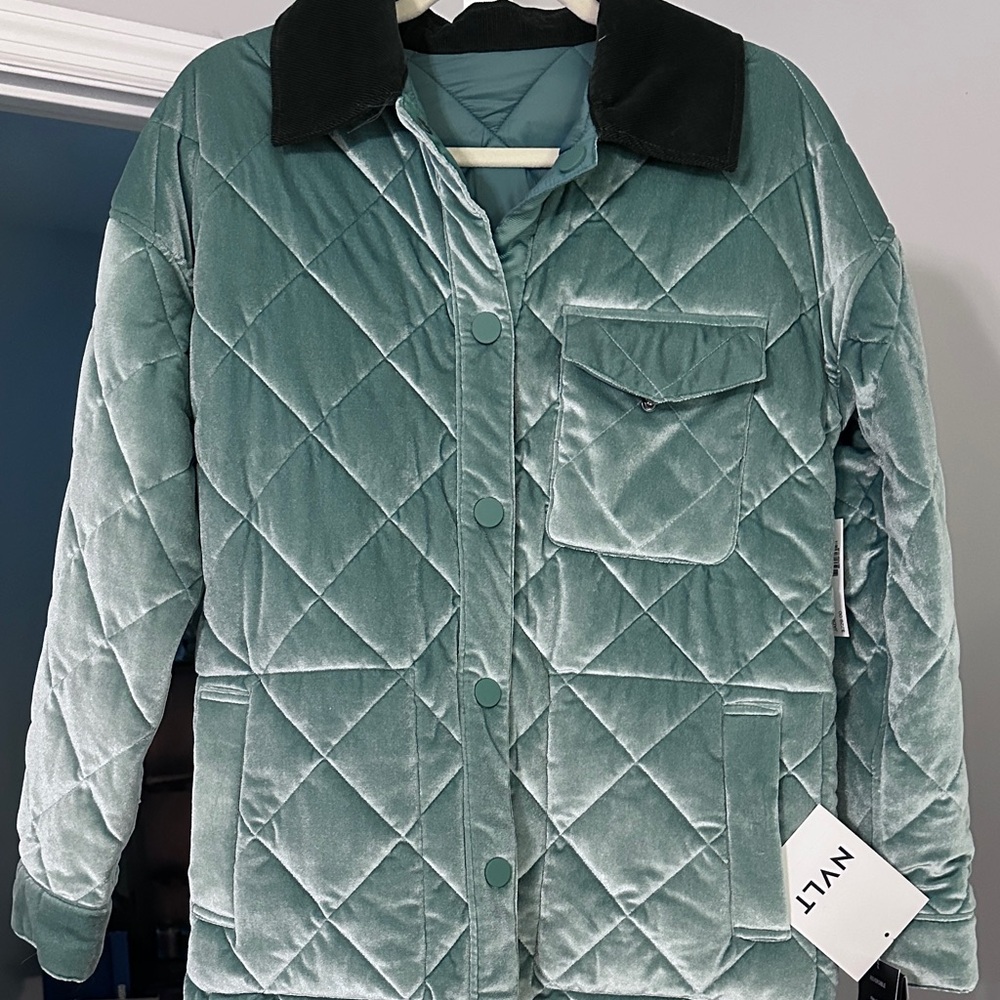 Quilted Velvet Jacket in Teal